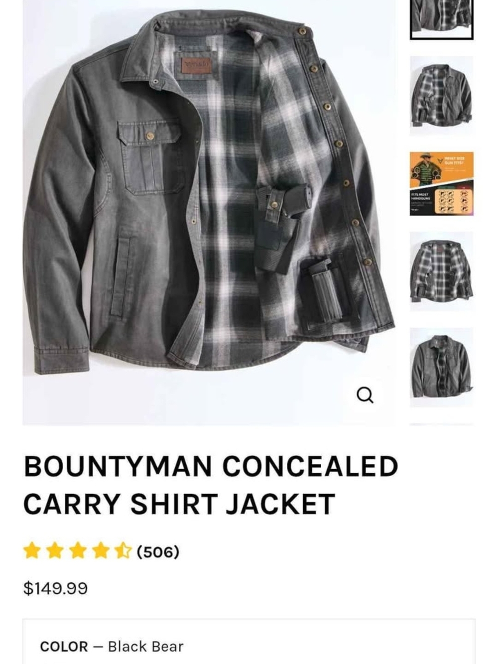 Concealed Carry Shirt Jacket - Black Bear